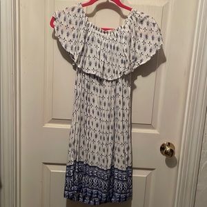 White and Blue Grecian Dress